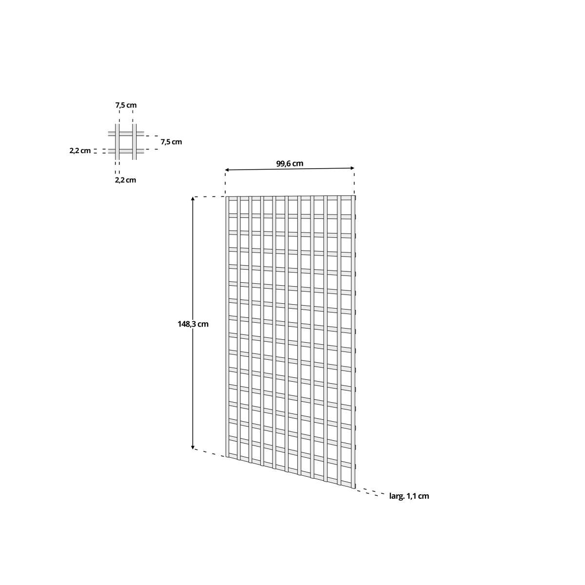 dimensions treillis bois 1 5mx1m carre 75mm