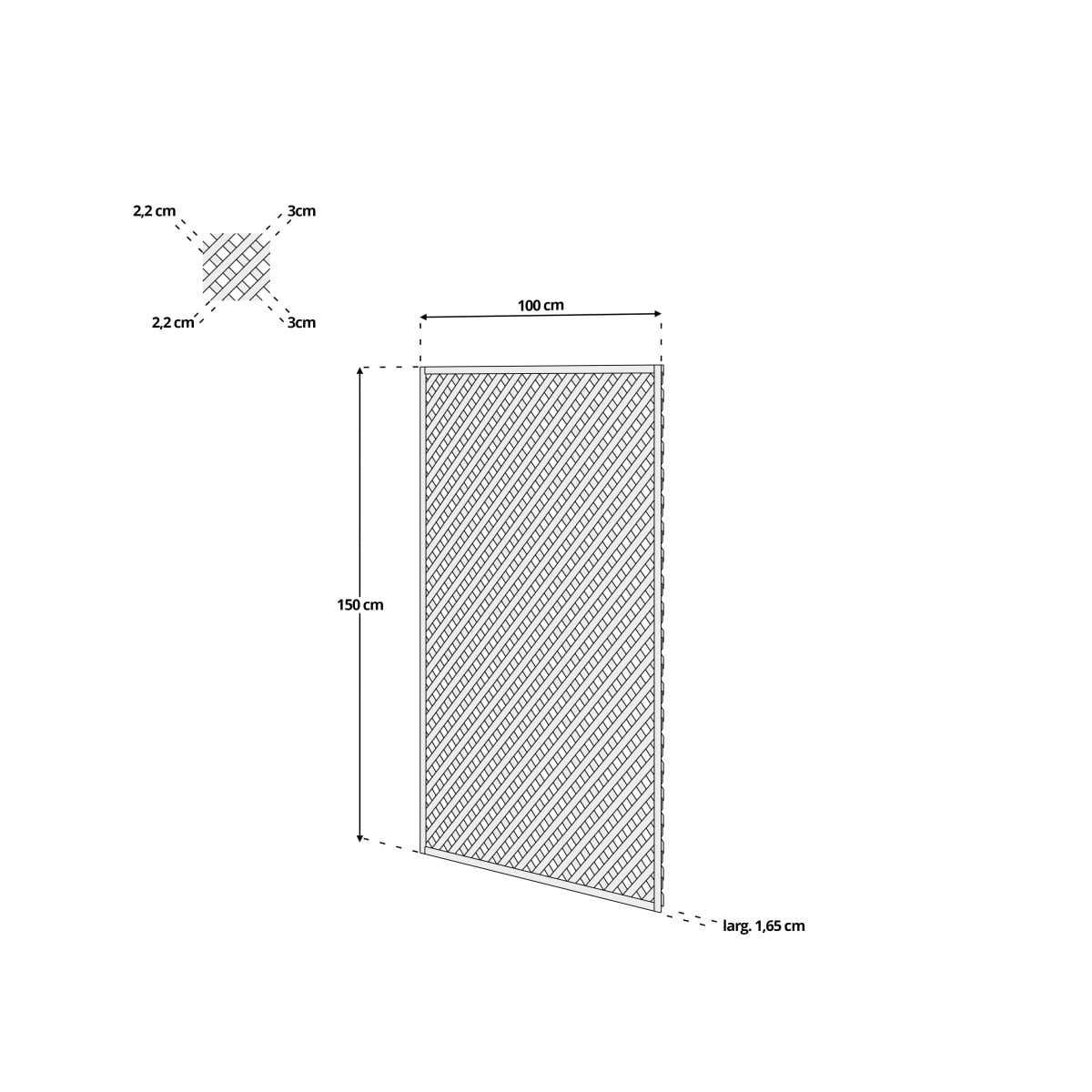 dimensions treillis bois 1 5mx1m losange 30mm