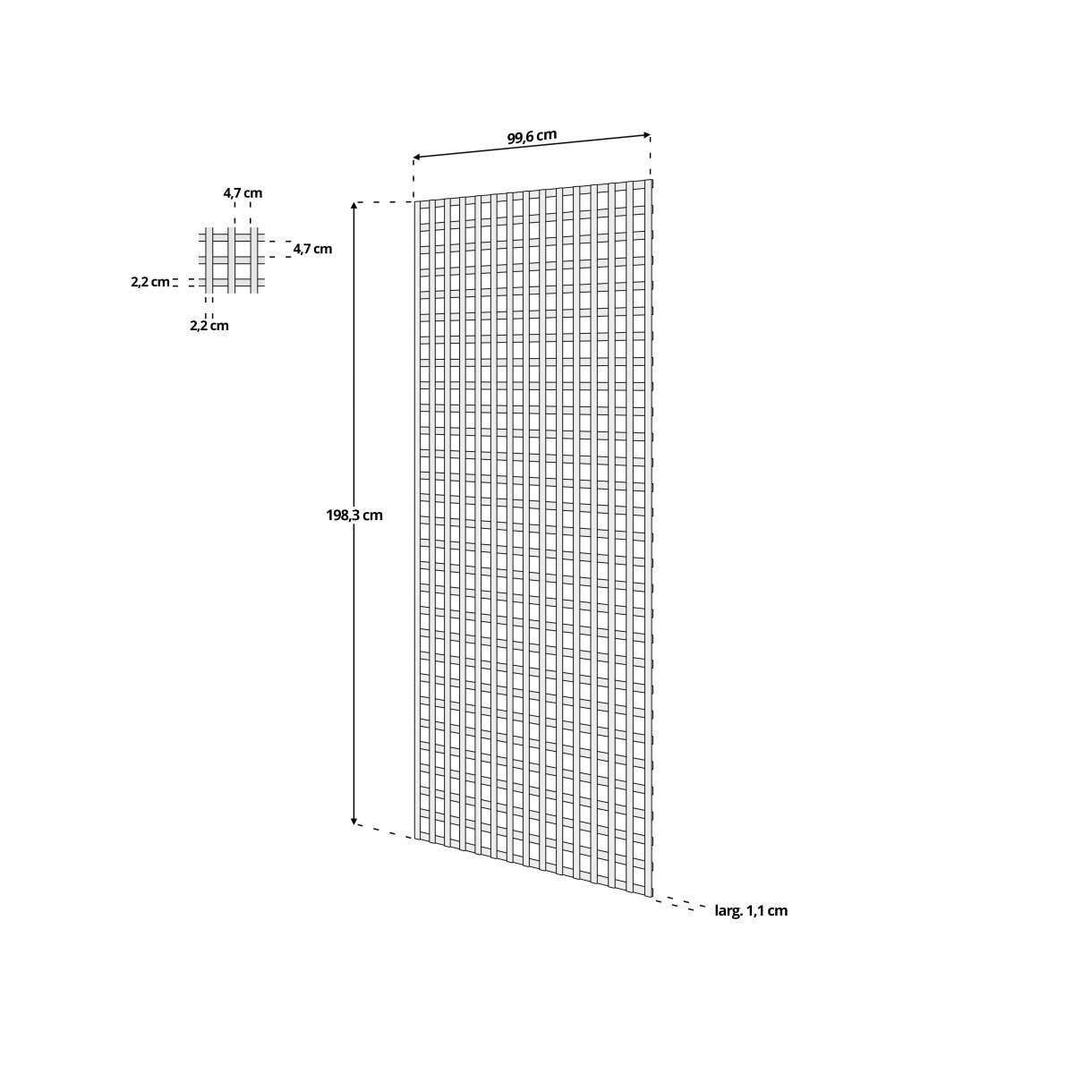 dimensions treillis bois 1mx2m carre 47mm