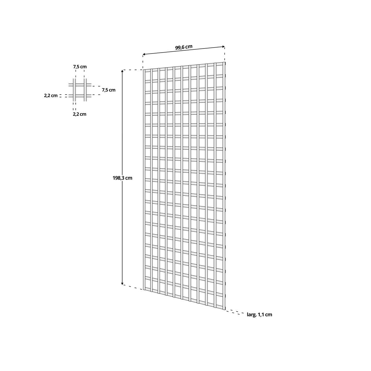 dimensions treillis bois 1mx2m carre 75mm