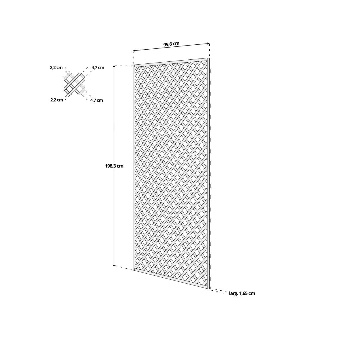 dimensions treillis bois 1mx2m losange 47mm
