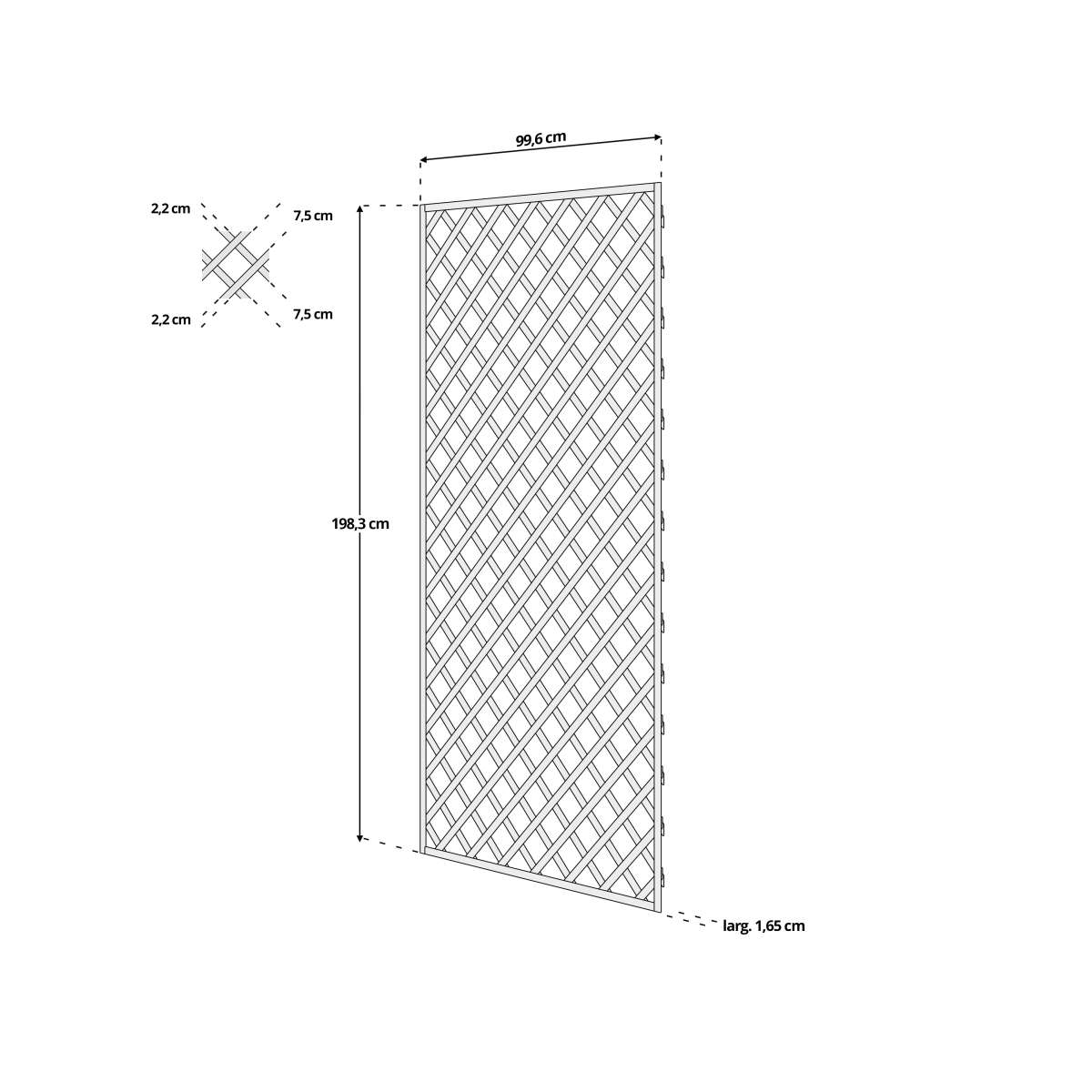 dimensions treillis bois 1mx2m losange 75mm
