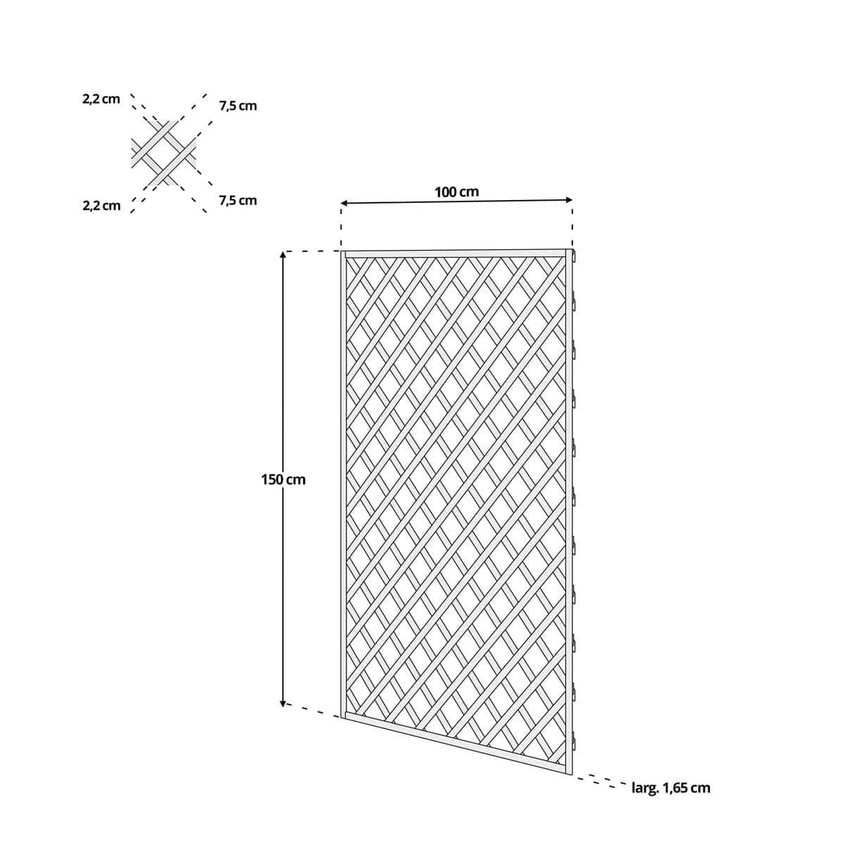 dimensions treillis losange 1mx1 5m 75mm