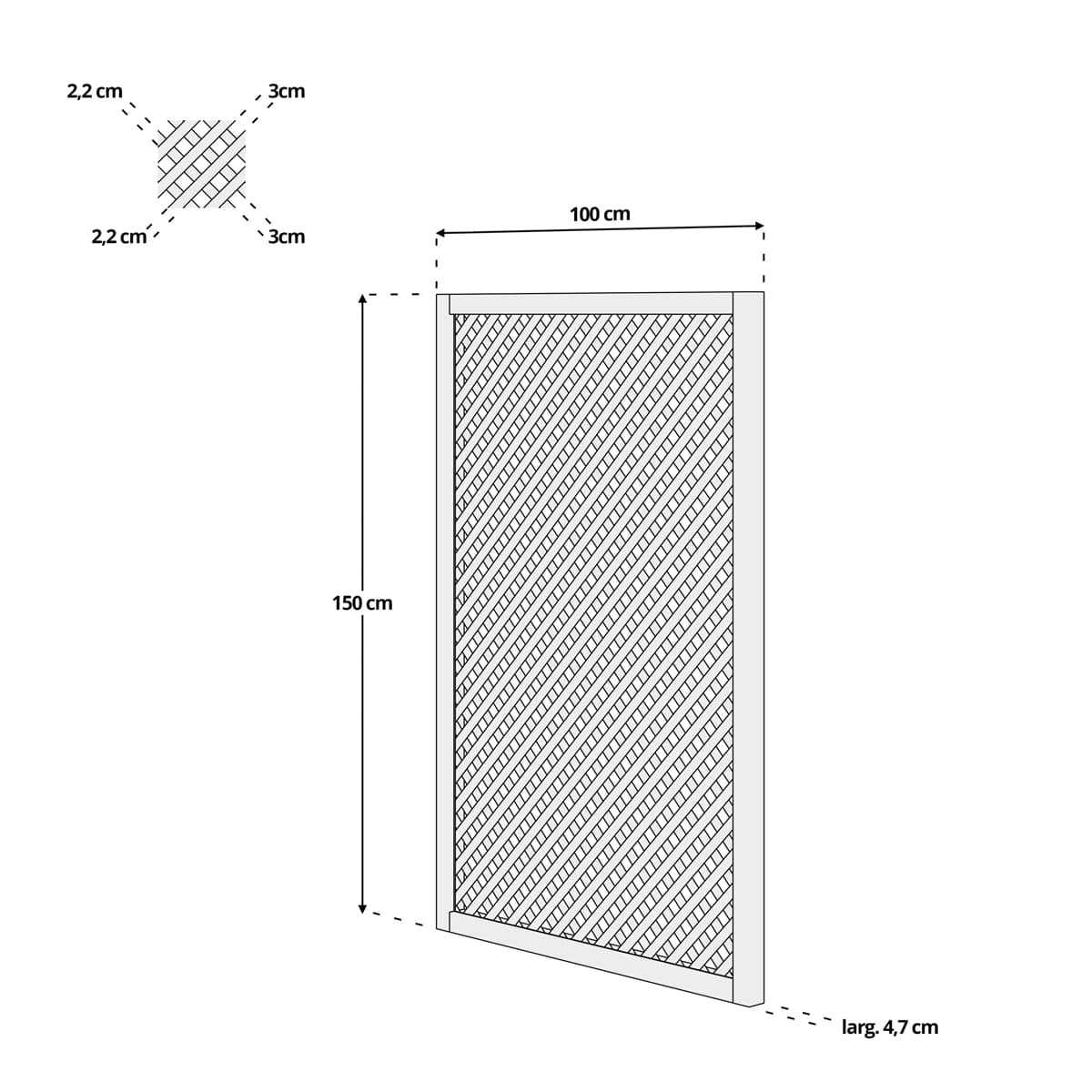 dimensions treillis renforce bois 1 5mx1m losange 30mm
