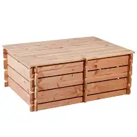 Composteur en bois double compartiment Douglas français 368L - Long. 120 x l. 90 x H. 45cm