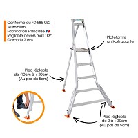 Echelle tripode Mimax+5 sécurisée - H.1,89m - 3 pieds ajustables