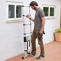 Échelle télescopique en aluminium - 13 barreaux - H.93 à 390 cm