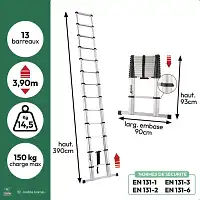 Échelle télescopique en aluminium - 13 barreaux - H.93 à 390 cm