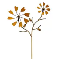 Éolienne de jardin en fer rouillé L.55 x H.117cm - Double hélice coeurs
