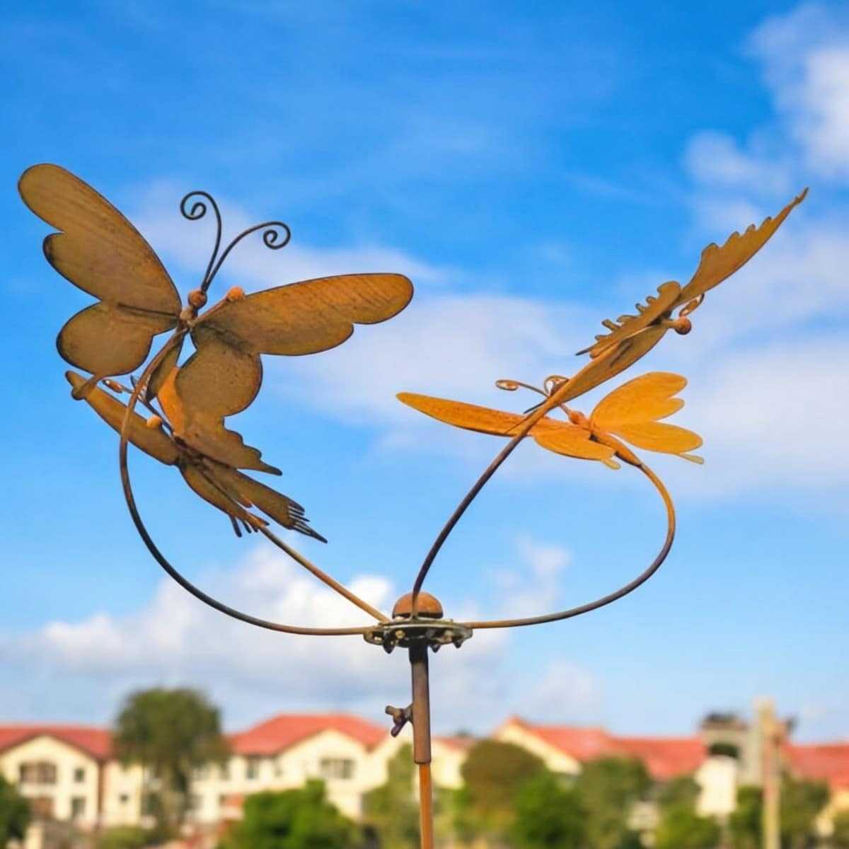 Décoration Papillon Métal Effet Rouille Noble - À Accrocher Ou Planter - Dimensions 12x14 Cm (barre 40 Cm)