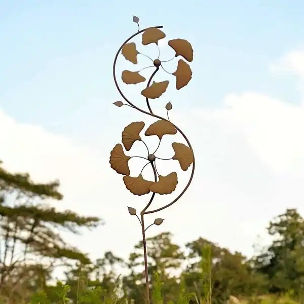 eolienne double helice gingko jardin fer rouille  eolienne double helice gingko jardin fer rouille