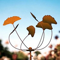 Éolienne de jardin en fer rouillé D. 60xH.170cm - Tulipe ginkgo
