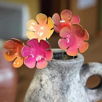 Grandes fleurs artisanales en acier - Nuances de rose pastel - lot de 5