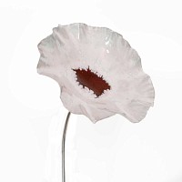 Fleur en grès émaillé sur tige - Blanche coeur rouge