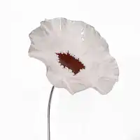 Fleur en grès émaillé sur tige - Blanche coeur rouge