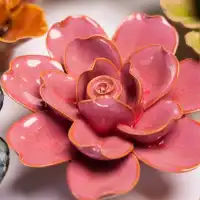 Fleur décorative en céramique artisanale - Gardénia rose D.11,5 x H.5cm