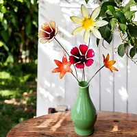 Bouquet champêtre artisanal en acier - tons jaune, orange, rose - lot de 5