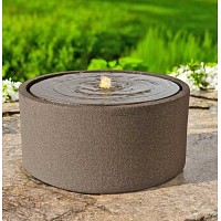 Fontaine de jardin ronde avec LED en plastique recyclé effet pierre brute - Sable ou anthracite - D.49 x H.25 cm