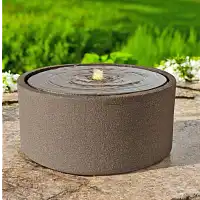 Fontaine de jardin ronde avec LED en plastique recyclé effet pierre brute - Sable ou anthracite - D.49 x H.25 cm