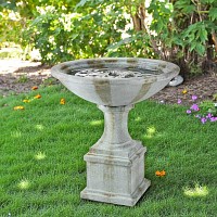 Fontaine de jardin sur pied effet pierre vieillie, marbrures cuivrées - D.74 x H.78cm