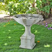 Fontaine de jardin sur pied effet pierre vieillie, marbrures cuivrées - D.74 x H.78cm