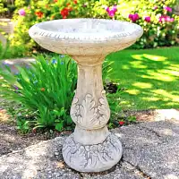 Abreuvoir à oiseaux sur pied imitation pierre Acanthe - D.42 x H.56 cm
