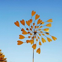 Éolienne de jardin en fer rouillé D.74 x H.140cm - Coeurs