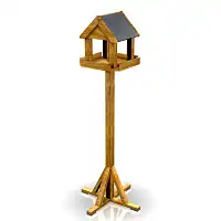 Mangeoire oiseaux sur pied en bois - Toit double pente effet ardoise