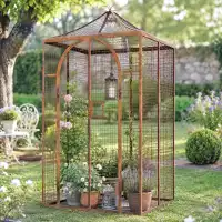 Grande volière décorative carrée en métal rouillé L.125 x l.125 x H.250cm