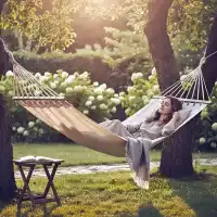 Hamac à suspendre en toile beige et bois FSC - L.200 x l.100cm