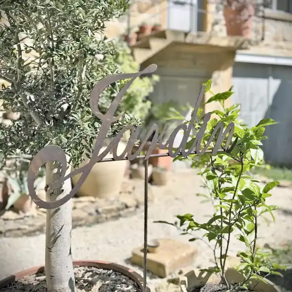 inscription metal jardin deco