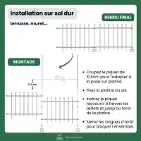 Platine de fixation pour clôture décorative PRATIC en métal noir - L.9 x H.6,5cm