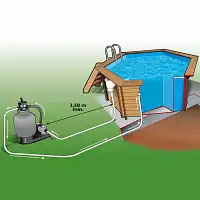 Piscine en bois Azura Ubbink, diam. 4,10m - H. 1,20m + bache à bulles  Piscine en bois Azura Ubbink, diam. 4,10m - H. 1,20m + bache à bulles