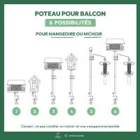 Poteau de balcon pour fixation mangeoire ou nichoir oiseaux - 6 positions possibles