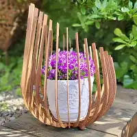 Lanterne en métal rouillé - rayures verticales - D.30,5 x H.40,5 cm