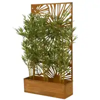 Jardinière avec treillis brise-vue décoratif en métal rouillé - L.92 x l.32 x H.173cm