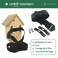 Kit accroche nichoir - sangle + 2 attaches + 4 vis + boucle de serrage