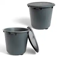 Bokashi Box Composteur de cuisine 10L - 1er prix - Lot de 2 seaux gris + 1 sac de son + pressoir + récupérateur de jus - D.29.5 x H.26 cm - Fabriqué en France