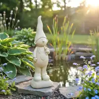 Lutin de jardin en pierre reconstituée, garçon - Statuette déco Beige L.15 x H.54cm