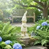 Lutin de jardin en pierre reconstituée, fille - Statuette déco Beige L.15 x H.54cm