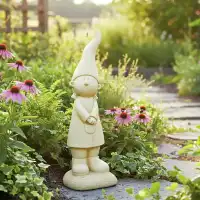 Lutins de jardin en pierre reconstituée, garçon et fille - Statuettes déco Beige L.15 x H.54cm