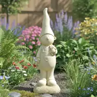 Lutins de jardin en pierre reconstituée, garçon et fille - Statuettes déco Beige L.15 x H.54cm