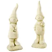 Lutins de jardin en pierre reconstituée, garçon et fille - Statuettes déco Beige L.15 x H.54cm