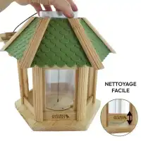 Mangeoire à oiseaux en bois éco-conçue Gazebo, toit imitation tuiles L. 29 x H. 32cm