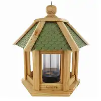 Mangeoire à oiseaux en bois éco-conçue Gazebo, toit vert ou rouge L. 29 x H. 32cm