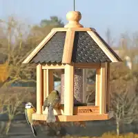 Mangeoire à oiseaux en bois éco-conçue Gazebo, toit noir L. 29 x H. 32cm