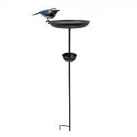 Mangeoire à oiseaux sur pied surmontée d'une mésange - L.32 x H.109cm