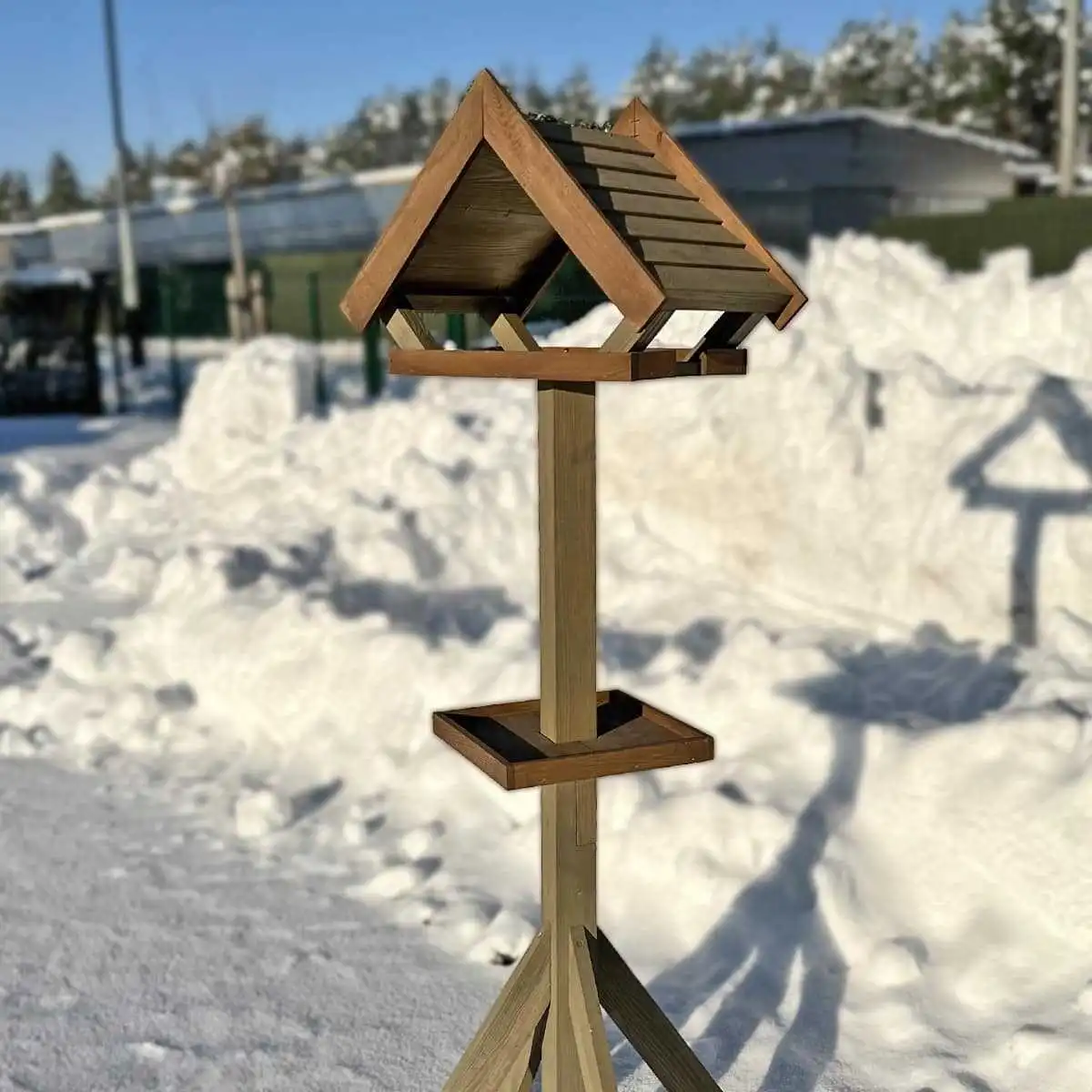 Mangeoire à Oiseaux En Bois Avec Toit Imperméable - 52x130 Cm, Idéale Jardin Et Extérieur