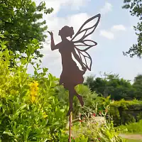 Silhouette fée bisou sur tige en métal rouillé