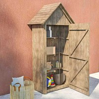 Armoire de jardin en bois, toit pointu - Rangement extérieur L. 93 x l. 60 x H. 193 cm